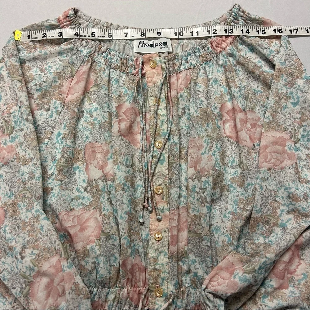 Vintage 1970's Sheer Midi Dress Pullover Button Up Duster Kaftan Floral Size M - Picture 10 of 14